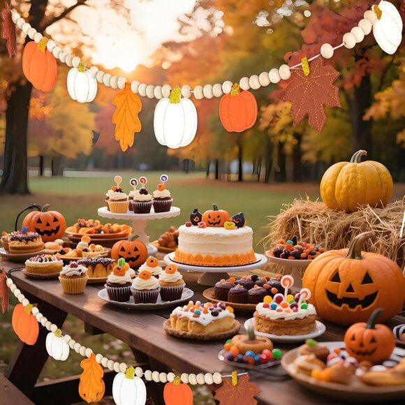 Fall Decorations for Home Felt Pumpkin Garland and Wood Bead Felt Pumpkins Hangi - Picture 7 of 8